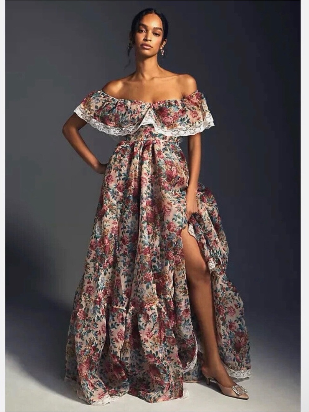 Anthropologie Selkie Romance Novel Dress Off Shoulder gown Floral Sz M NEW